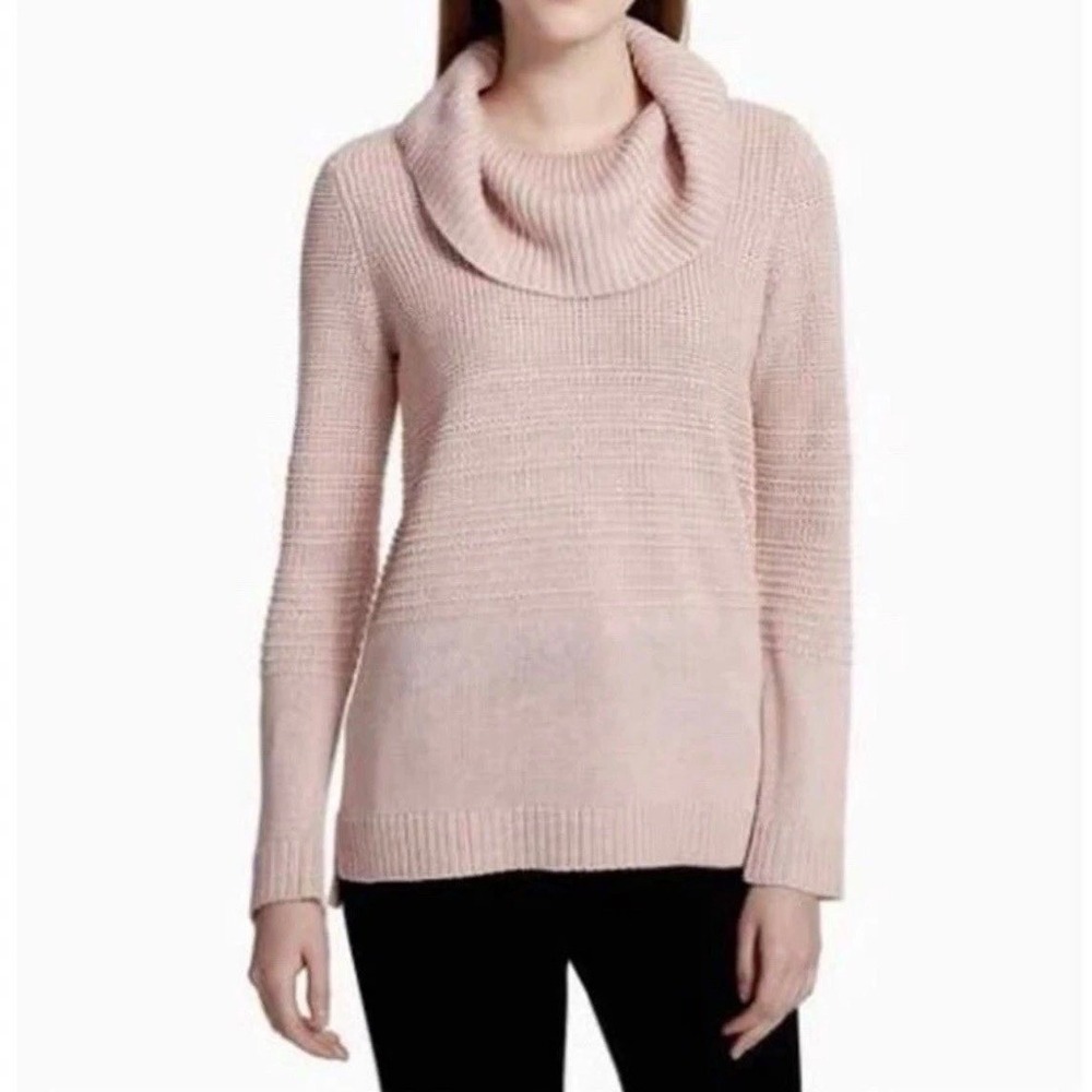 Calvin Klein Womens Pink Cowl Neck‎ Mixed Stitch Knit Sweater Pullover Cozy Chic